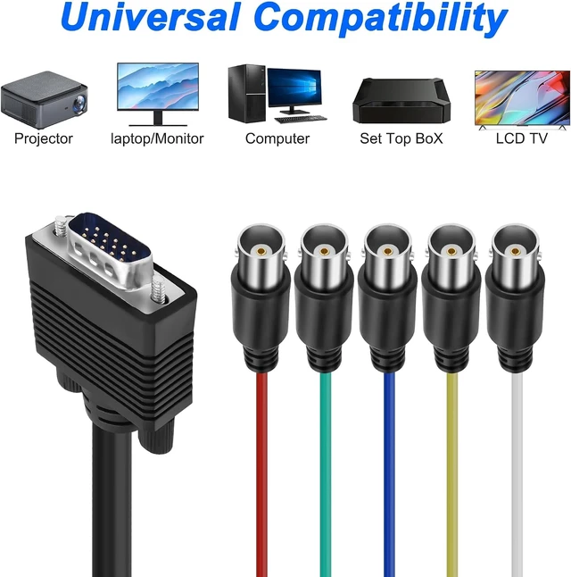 Alt view image 7 of 7 - XMSJSIY VGA to BNC Cable 15Pin VGA Male to 5 BNC Female RGBHV Coaxial