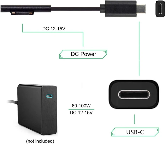Alt view image 2 of 7 - cablecc USB C to DC 12-15V Surface Pro3 Pro4 Pro5 Pro6 Book PD 65W Charge Cable