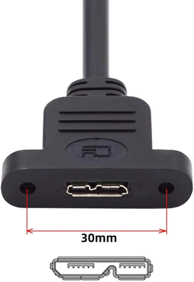 Alt view image 2 of 7 - cablecc 5Gbps USB 3.0 Type A Male to Micro USB 3.0 Female Type-B Screw Mount Type Extension Cable 50CM