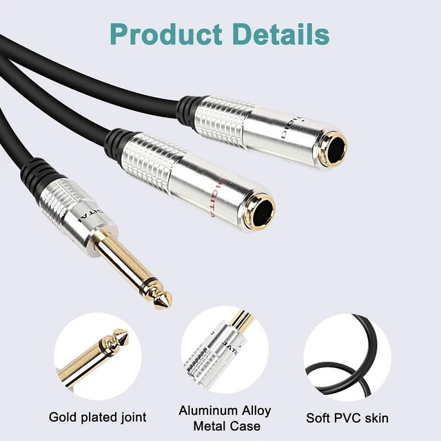 Alt view image 3 of 7 - XMSJSIY 6.35mm TS Guitar Signal Audio Y Splitter Cable-0.5M/1.6FT