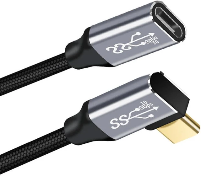 Main image of cablecc Left Right Angled USB-C USB 3.1 Type C Male to Female Extension Data Cable 10Gbps 100W with Sleeve for Laptop 20CM