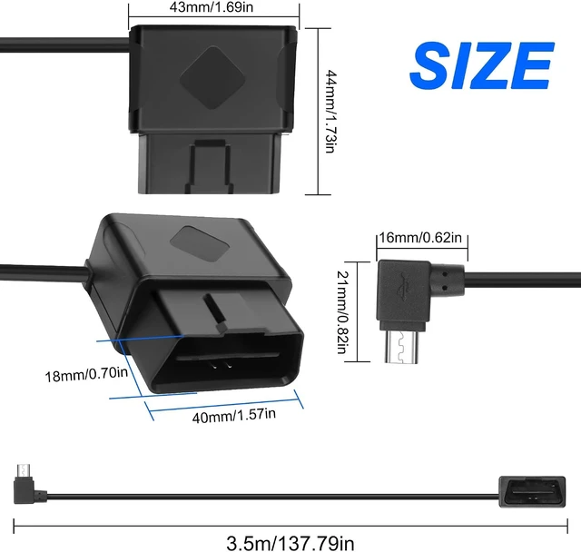 Alt view image 2 of 7 - XMSJSIY 90 Degree Right Angle Micro USB to OBD Parking Monitor Power Cable