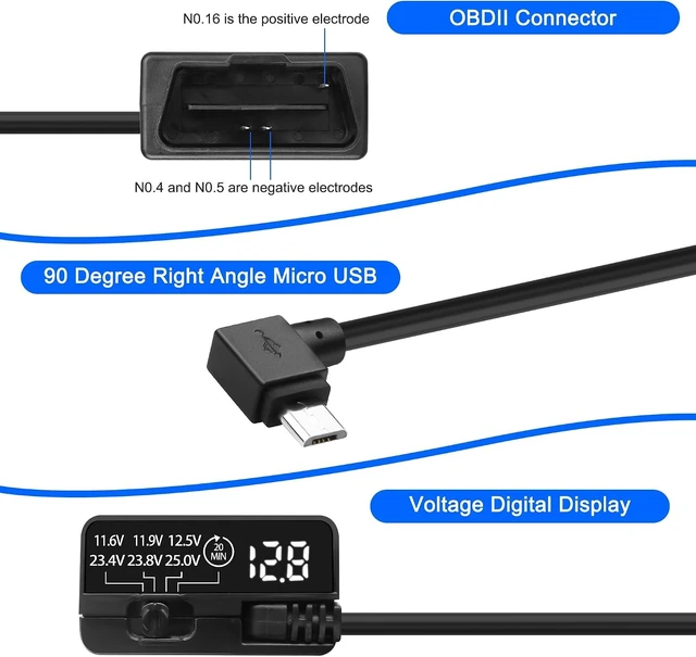 Alt view image 3 of 7 - XMSJSIY 90 Degree Right Angle Micro USB to OBD Parking Monitor Power Cable