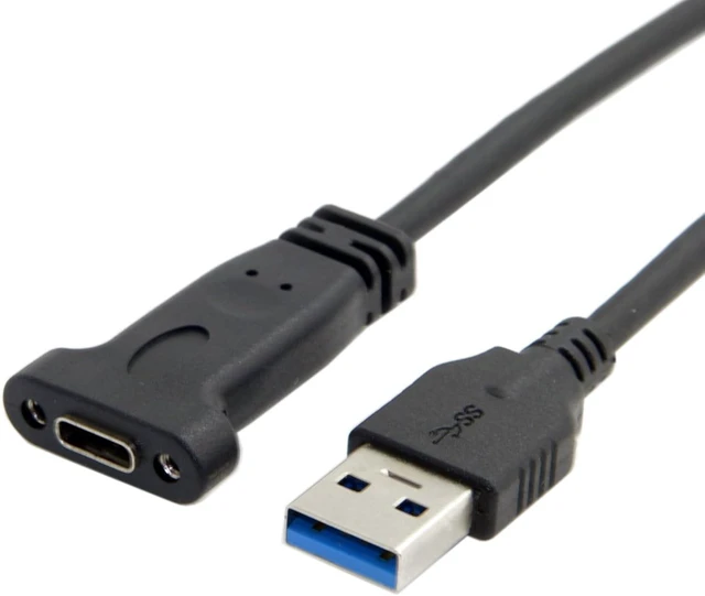 Main image of cablecc USB-C USB 3.1 Type C Female to USB 3.0 A Male Data Cable 20cm with Panel Mount Screw Hole