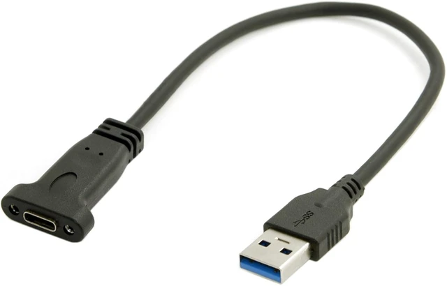 Alt view image 2 of 7 - cablecc USB-C USB 3.1 Type C Female to USB 3.0 A Male Data Cable 20cm with Panel Mount Screw Hole