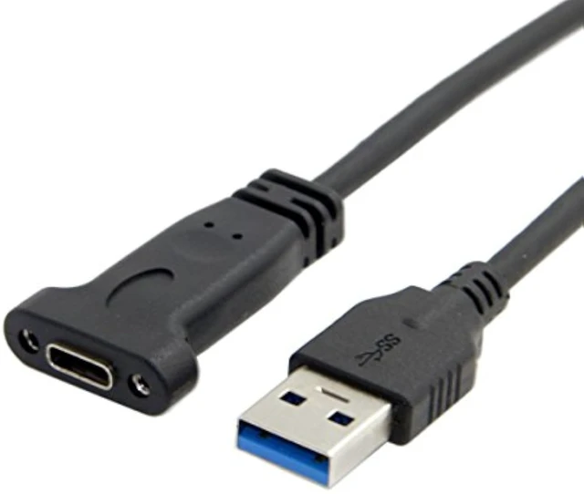 Alt view image 7 of 7 - cablecc USB-C USB 3.1 Type C Female to USB 3.0 A Male Data Cable 20cm with Panel Mount Screw Hole