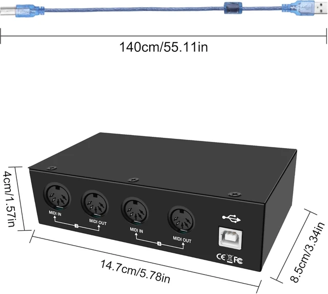 Alt view image 2 of 7 - XMSJSIY USB MIDI Interface Box 4 In 4 Out 64 Channel MIDI Thru Box