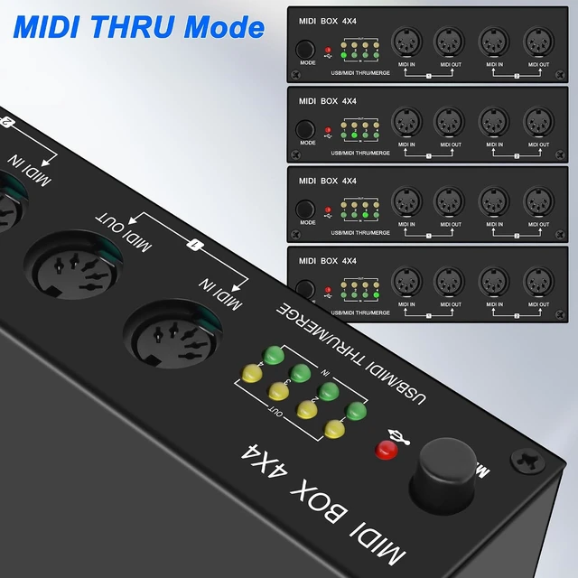 Alt view image 4 of 7 - XMSJSIY USB MIDI Interface Box 4 In 4 Out 64 Channel MIDI Thru Box