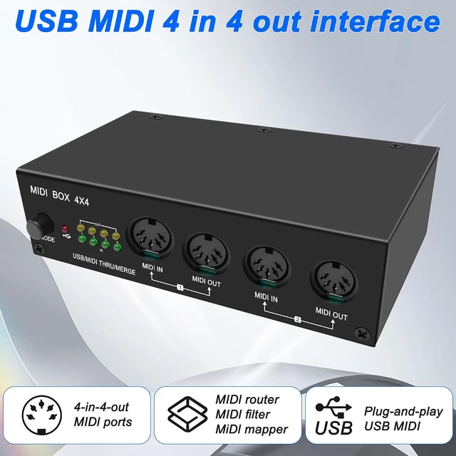 Alt view image 3 of 7 - XMSJSIY USB MIDI Interface Box 4 In 4 Out 64 Channel MIDI Thru Box