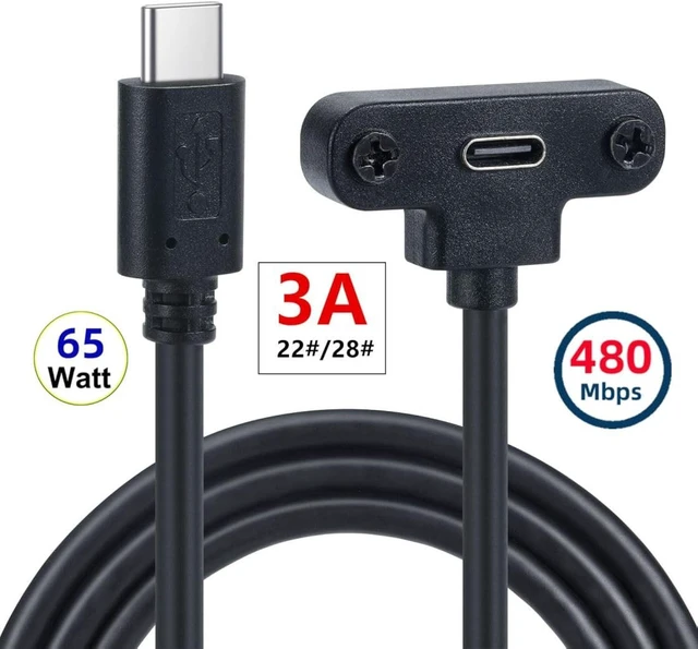 Alt view image 2 of 7 - chenyang USB C Extension Cable USB 2.0 Type C Male to Female Fast Charging Data Transfer Extension Cable with Panel Mount Screw 0.3M