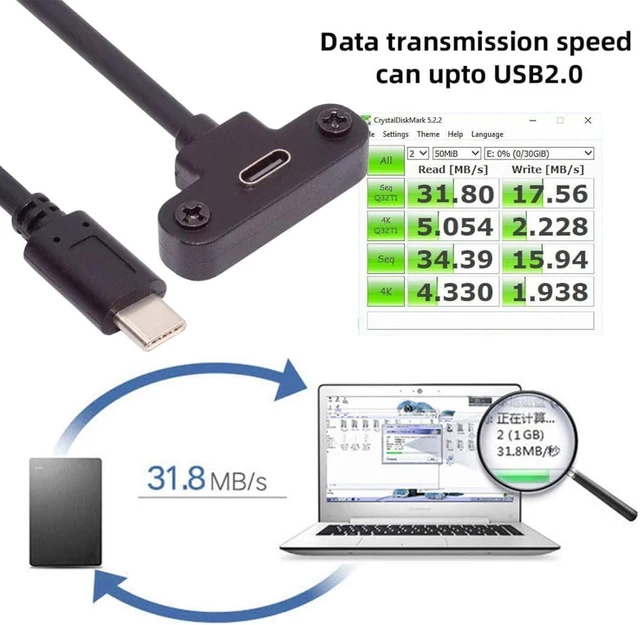 Alt view image 4 of 7 - chenyang USB C Extension Cable USB 2.0 Type C Male to Female Fast Charging Data Transfer Extension Cable with Panel Mount Screw 0.3M