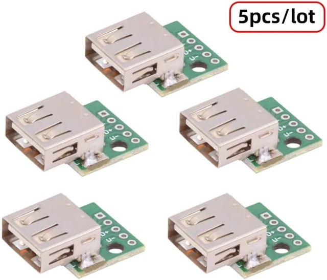 Alt view image 3 of 7 - cablecc 5-piece Set of DIY OEM USB-A 2.0 Female with PCB Board 5Pin Contact (Flat Mouth) Assembly Solder Type