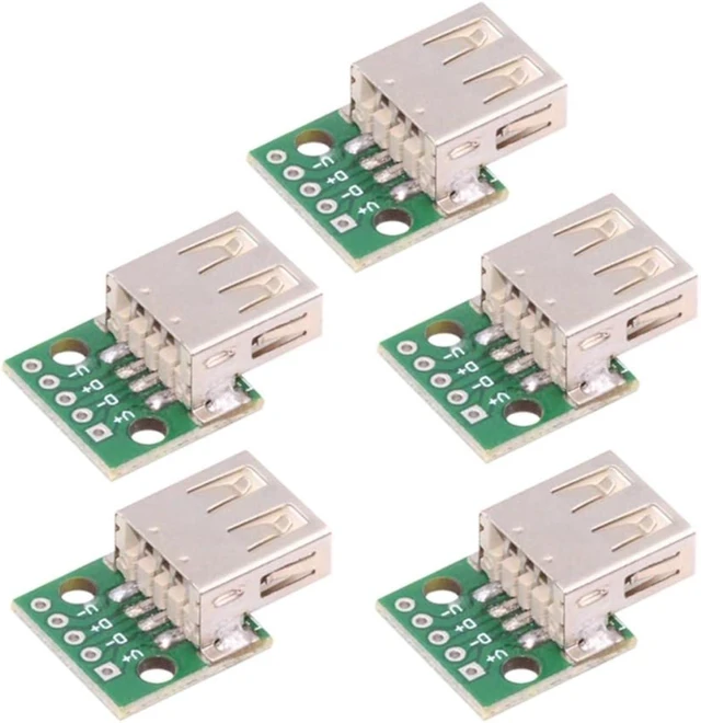 Main image of cablecc 5-piece Set of DIY OEM USB-A 2.0 Female with PCB Board 5Pin Contact (Flat Mouth) Assembly Solder Type
