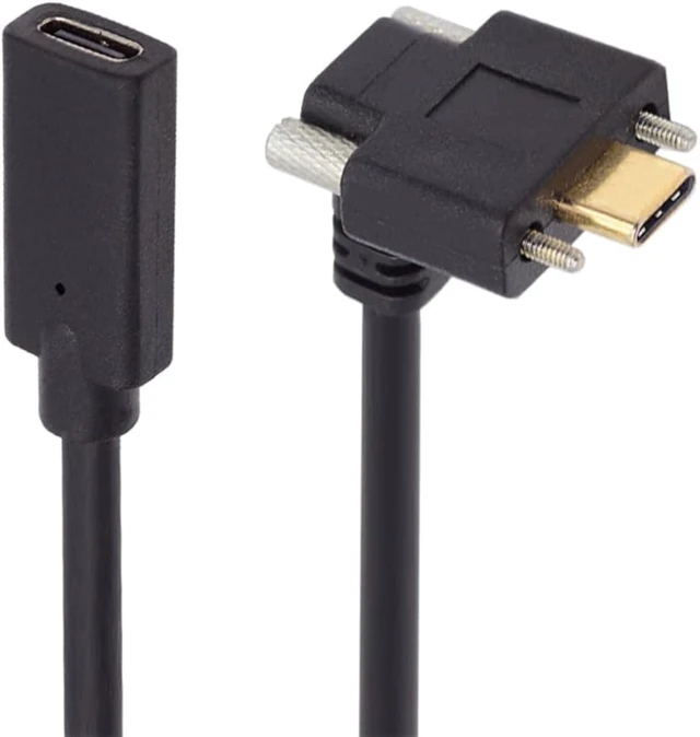Main image of cablecc Up Angled 10Gbps USB 3.1 USB-C Type C Extension Data Screw Locking Cable Male to Female for Realsense Camera VR Quest Link