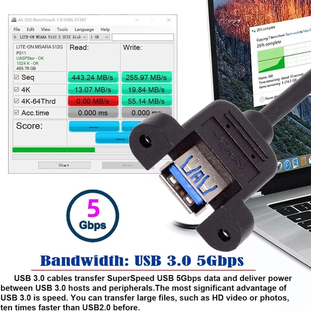 Alt view image 2 of 7 - cablecc 5Gbps USB 3.0 Male to Female Type-A Panel Type Header Cable Connector with Screws 30cm