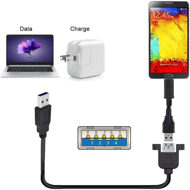Alt view image 7 of 7 - cablecc 5Gbps USB 3.0 Male to Female Type-A Panel Type Header Cable Connector with Screws 30cm