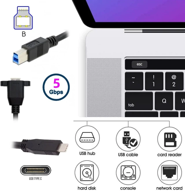 Alt view image 2 of 7 - chenyang 0.98FT USB 3.0 Type-B Cable,USB-C to USB-B Data Extension Cable with Panel Mount Holes