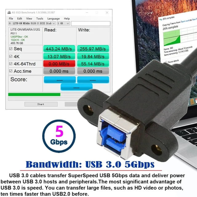 Alt view image 3 of 7 - chenyang 0.98FT USB 3.0 Type-B Cable,USB-C to USB-B Data Extension Cable with Panel Mount Holes
