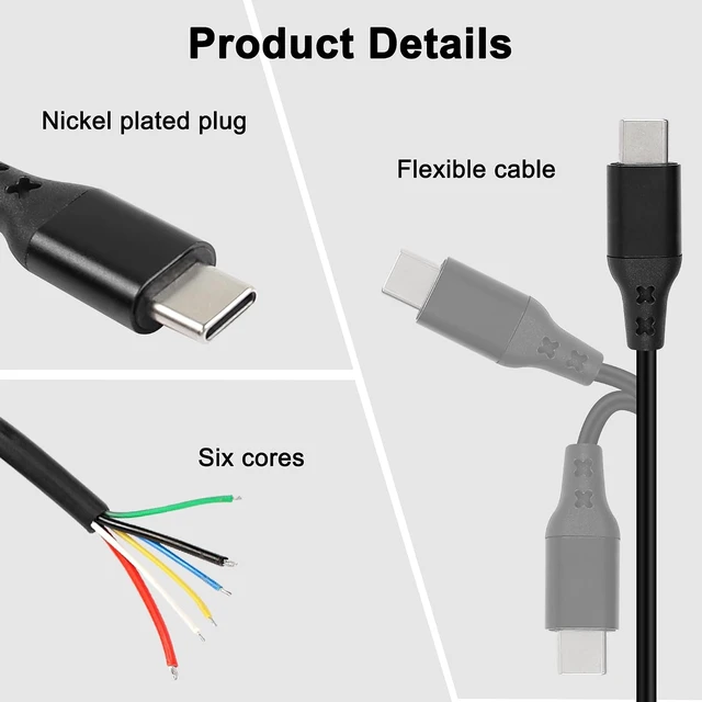 Alt view image 7 of 7 - XMSJSIY USB Type C PD Pigtail Cable Charge Bare Wire Data Transmission