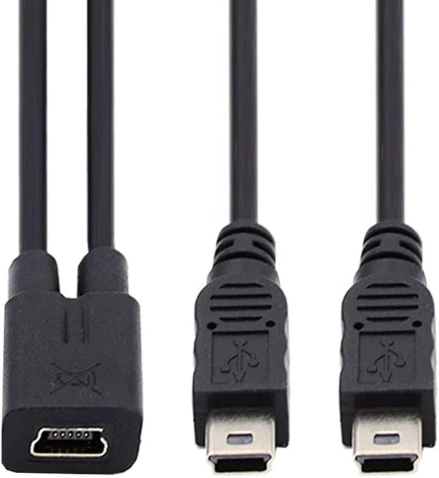 Alt view image 3 of 7 - chenyang Mini USB Splitter Multi Charging Cable,Mini USB 1 Female to 2 Male Charge Extension Cable Supports Charging Two Devices at The Same Time 0.98FT/0.3M