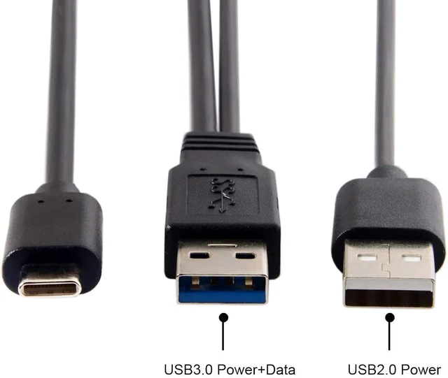 Alt view image 2 of 7 - CY Type-C USB-C to USB 3.0 Male & USB 2.0 Dual Data Y Cable for Laptop & Hard Disk 60cm