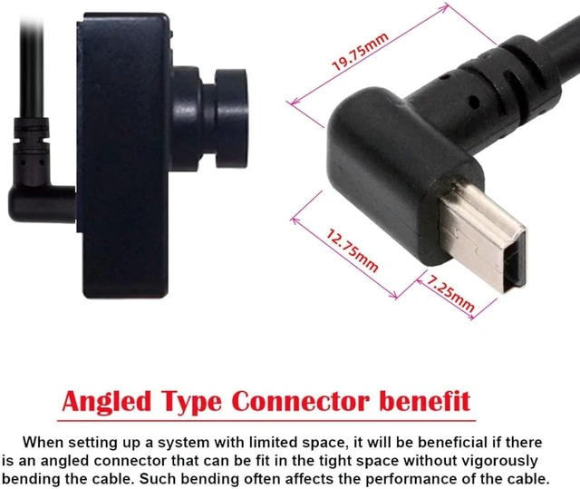 Alt view image 7 of 7 - chenyang Mini USB Cable,USB 2.0 Male to Mini USB 5 Pin Male 90 Degree UP Angled Charging Data Transfer Extension Cable Black 1.5M for Dash Cam/GPS/Microphone
