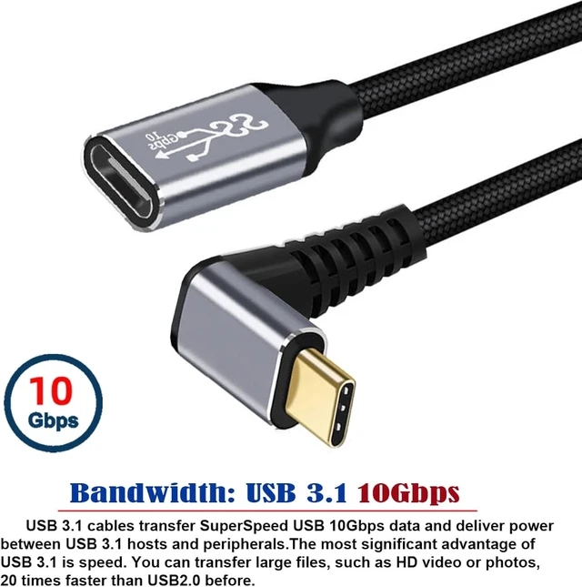 Alt view image 2 of 7 - chenyang CY USB C USB 3.1 Type C Male to Female Extension Data Cable 90 Degree Angled 10Gbps 100W 0.5M