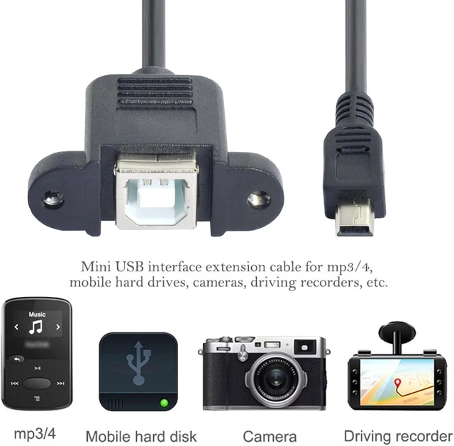 Alt view image 4 of 7 - cablecc 5pin Mini USB 5pin Male to USB B Female Panel Mount Type Cable 20cm with Screws