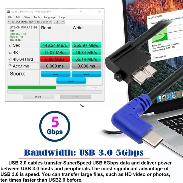 Alt view image 5 of 7 - chenyang USB C Host to Micro USB 3.0 90 Degree Right Angled Extension Data Cable 0.3M