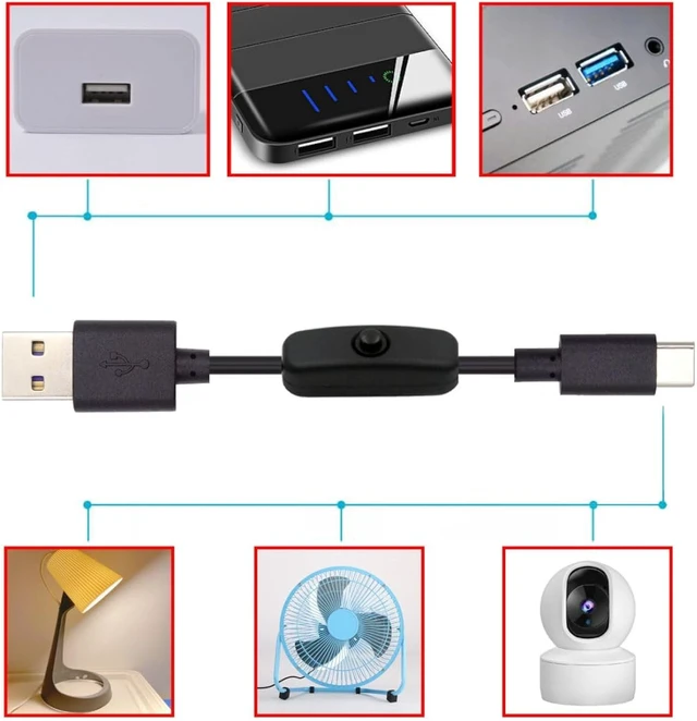 Alt view image 4 of 7 - chenyang USB Power Switch Extension Cable USB 2.0 Male to USB C Male with On/Off Power Switch Button DC 5V Power Extension Cable 1.0M