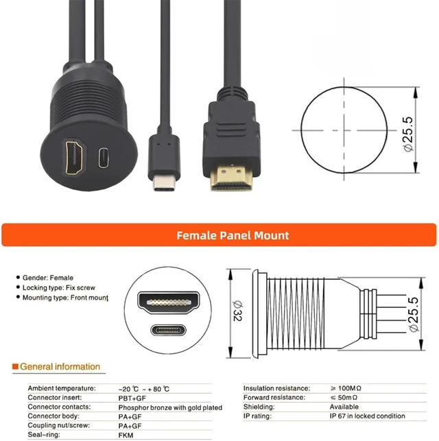 Alt view image 4 of 7 - cablecc Left Right Angled USB-C USB 2.0 Type C Male to Female Extension Data Cable with Sleeve for Laptop (Type-C+HDMI)