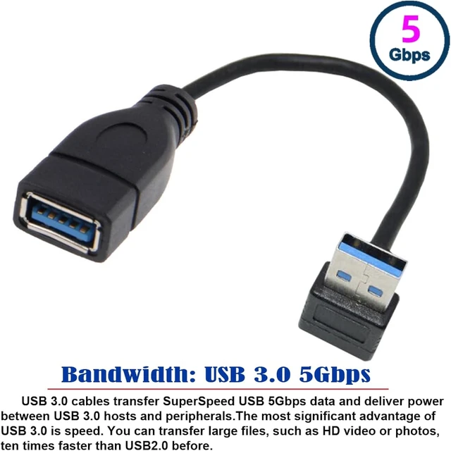 Alt view image 7 of 7 - Cablecc USB 3.0 Type-A Male to USB 3.0 Type-A Female Extension Cable 20cm 5Gbps 90 Degree (Up Angled)