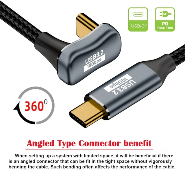 Alt view image 7 of 7 - chenyang USB C to C Cable USB 3.2 Type C 10Gbps 100W Male to Male U Shape Angled Extension Data Cable 1.0M
