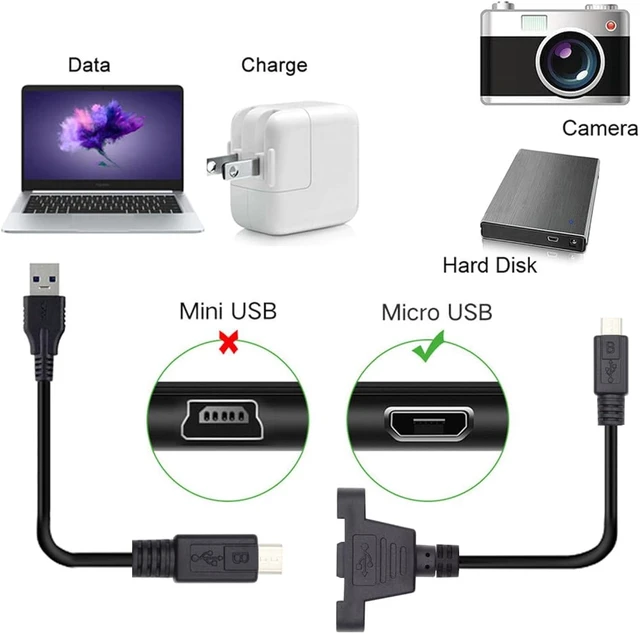 Alt view image 5 of 7 - cablecc Micro USB 5Pin Male to Female Extension Panel Mount Type Cable with Screws 50cm