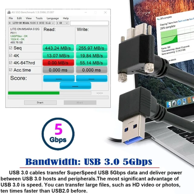 Alt view image 5 of 7 - chenyang 25cm USB 3.0 to Micro USB 3.0 90 Degree UP Angled Cable with Locking Screw Panel for Photography, Data Transfer