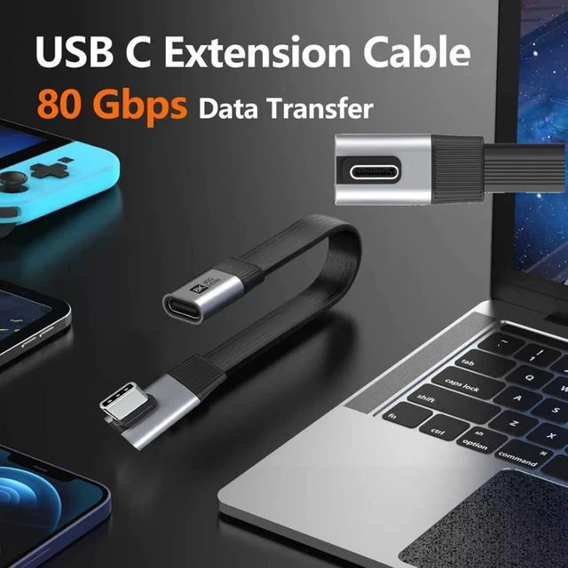 Alt view image 2 of 7 - chenyang 7.87 Inch USB C Short Flat Extension Cable Support PD 240W/80Gbps/8K@60Hz Video/OTG Compatible with Thunderbolt3/4 90 Degree Low Angled