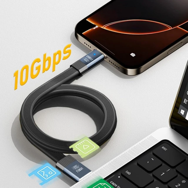 Alt view image 2 of 7 - chenyang USB A to USB C Flat Cable,USB 3.2 Gen 2 10Gbps Data Transfer PD 15W Fast Charging Compatible with iPhone 16/15 0.65FT/0.2M