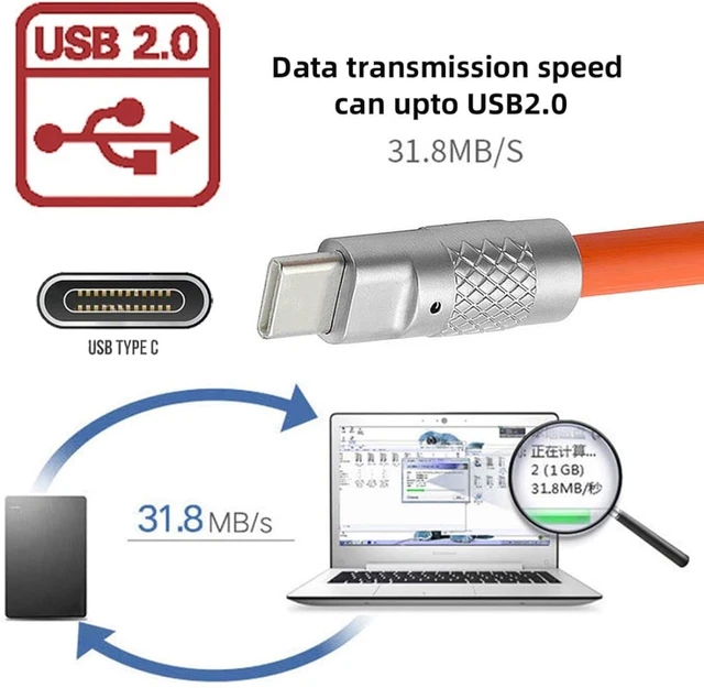 Alt view image 6 of 7 - chenyang USB to USB C Cable,USB 2.0 Male to USB C Male Ultra Soft 120W Power Fast Charge Data Transfer Extension Cable 2.0M with Charging Indicator