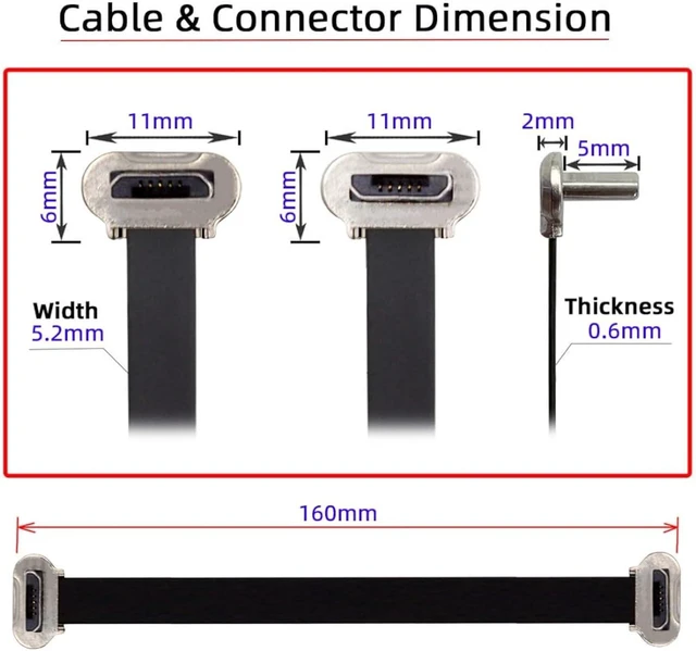 Alt view image 6 of 7 - chenyang Micro USB Short Flat Cable, USB 2.0 Micro USB 5Pin Dual 90 Degree Angled 5V2A Fast Charge Data Extension Cable 0.52FT