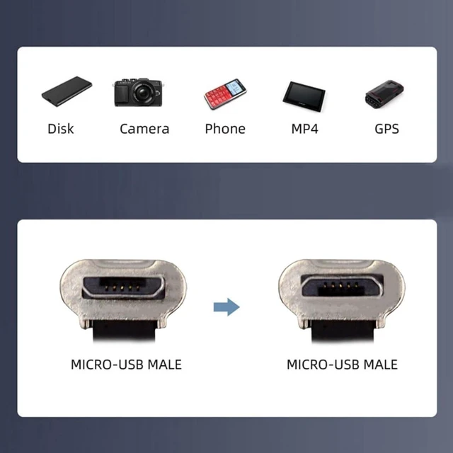 Alt view image 7 of 7 - chenyang Micro USB Short Flat Cable, USB 2.0 Micro USB 5Pin Dual 90 Degree Angled 5V2A Fast Charge Data Extension Cable 0.52FT