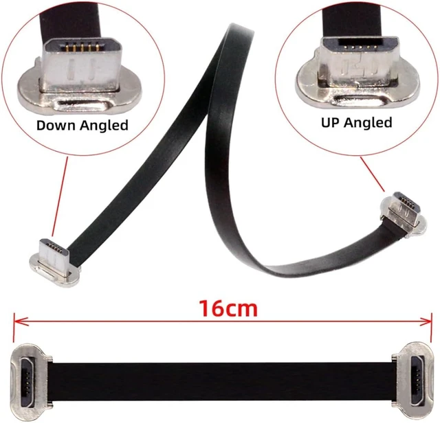 Alt view image 5 of 7 - chenyang Micro USB Short Flat Cable, USB 2.0 Micro USB 5Pin Dual 90 Degree Angled 5V2A Fast Charge Data Extension Cable 0.52FT