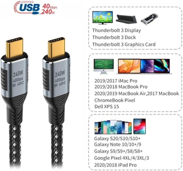 Alt view image 2 of 7 - cablecc 240W 40Gbps USB-C USB4 Cable USB3.1 100W 8K@60Hz 5K USB4.0 Compatible with USB4 50cm