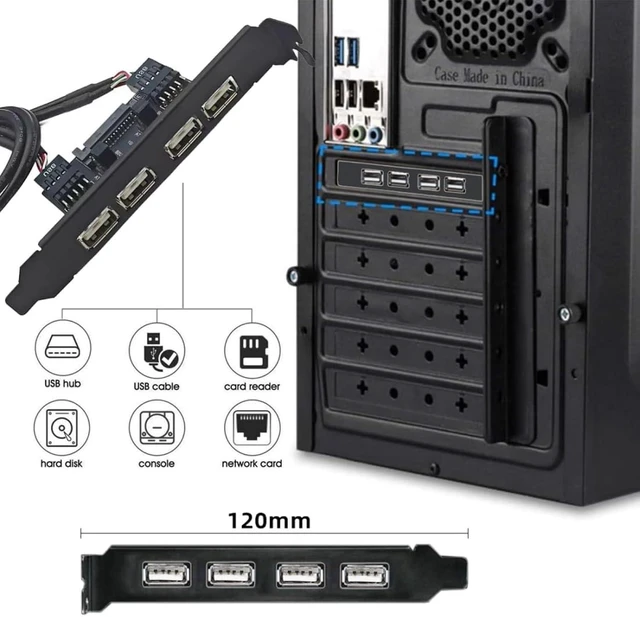 Alt view image 2 of 7 - ChenYang 4 Port USB 2.0 Front Panel Header 9Pin 2 Male to 4 USB 2.0 Female Chassis Back Panel Port Extension Cable 30cm with 120mm PCI-E Slot Bracket