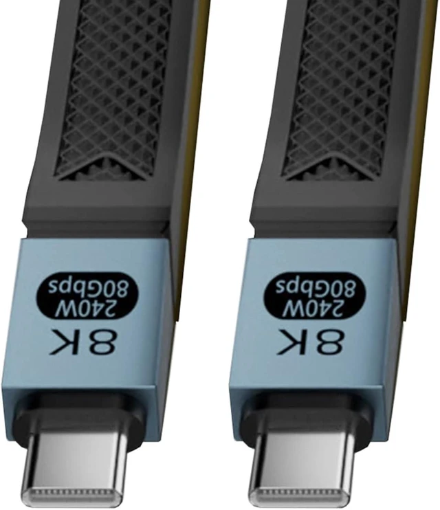 Main image of cablecc 80Gbps 240W USB 5.0 Male to Male Flat Version with E-Mark Chip FPC Ribbon Cable 13CM Black