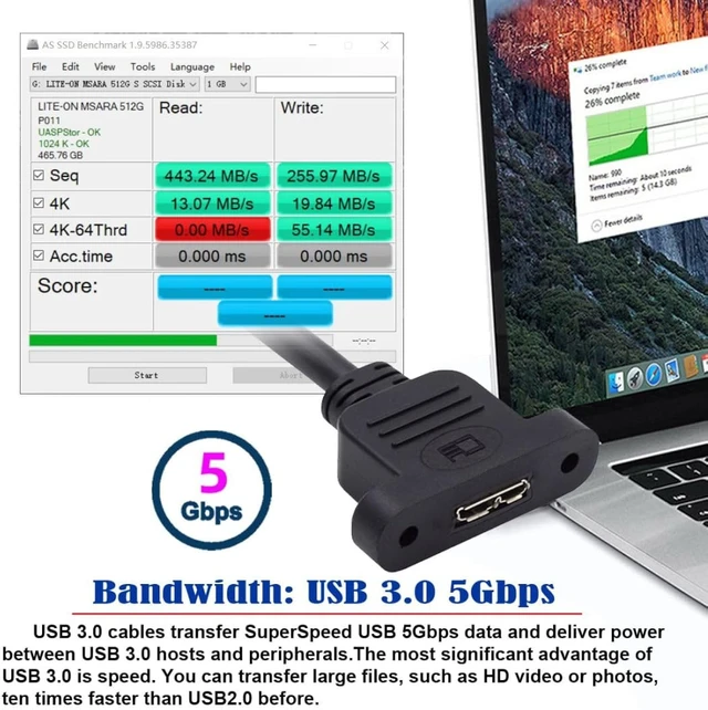 Alt view image 3 of 7 - chenyang USB 3.0 Micro-B Male to Female Screw Mount Type Extension Cable