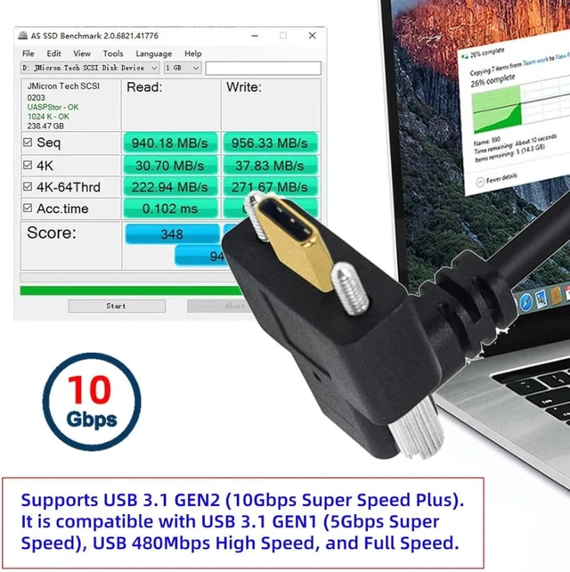 Alt view image 3 of 7 - chenyang 3.28FT USB C to C Cable,USB C 90 Degree Right Angled Extension Cable Supports 4K@60Hz 10Gbps Data Transmission and PD65W Fast Charging with Screw Spacing of 6.8/15.0 mm