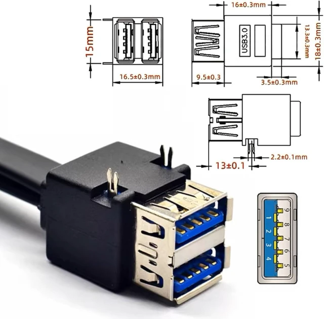 Alt view image 6 of 7 - chenyang 1.64FT USB 3.0 Front Panel Header 19/20Pin 1 Male to 2 USB 3.0 Female Mainboard Header Port Extension Cable Adapter can be Fixed