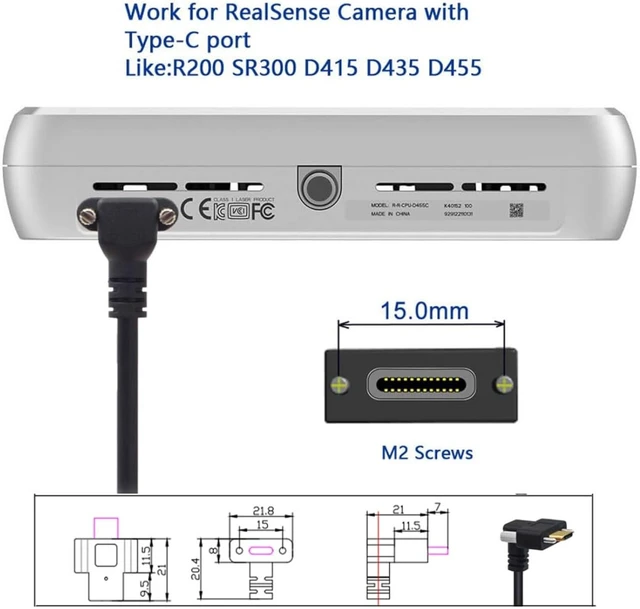 Alt view image 6 of 7 - chenyang 3.28FT USB C to C Cable,USB C 90 Degree Right Angled Extension Cable Supports 4K@60Hz 10Gbps Data Transmission and PD65W Fast Charging with Screw Spacing of 6.8/15.0 mm
