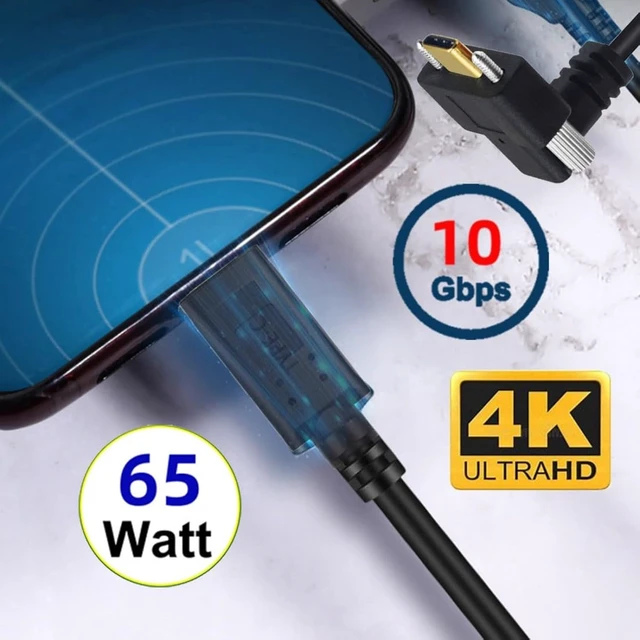 Alt view image 3 of 7 - chenyang USB C to C Cable,USB C Male to Male Fast Charging Data Transfer 90 Degree Angled Extension Cable with Screws