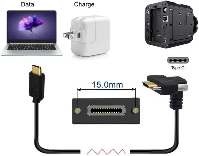 Alt view image 6 of 7 - chenyang USB C to C Cable,USB C Male to Male Fast Charging Data Transfer 90 Degree Angled Extension Cable with Screws
